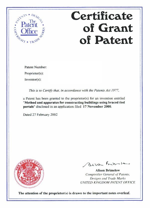 Certificate of Grant of Patent